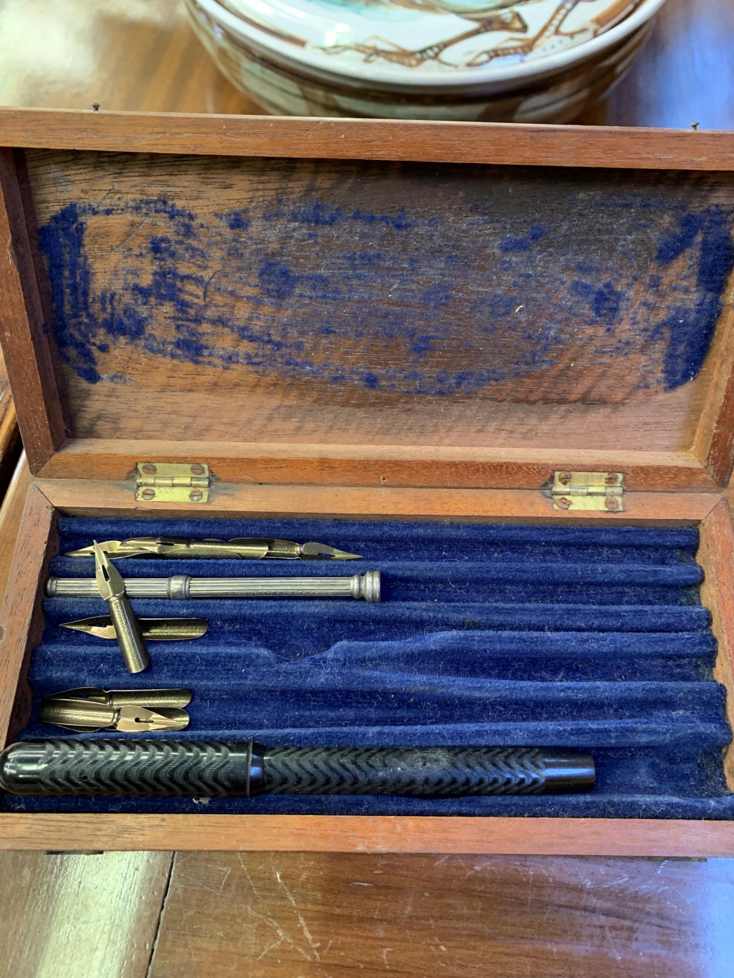 Mahogany box containing drawing instruments, and a S & Ds Champion pen - Image 2 of 4