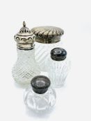 Three Victorian silver topped glass items, and another