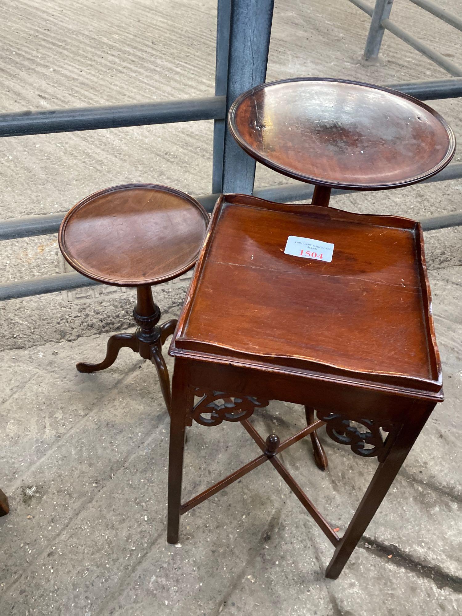 Two mahogany wine tables and a mahogany display table