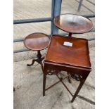 Two mahogany wine tables and a mahogany display table