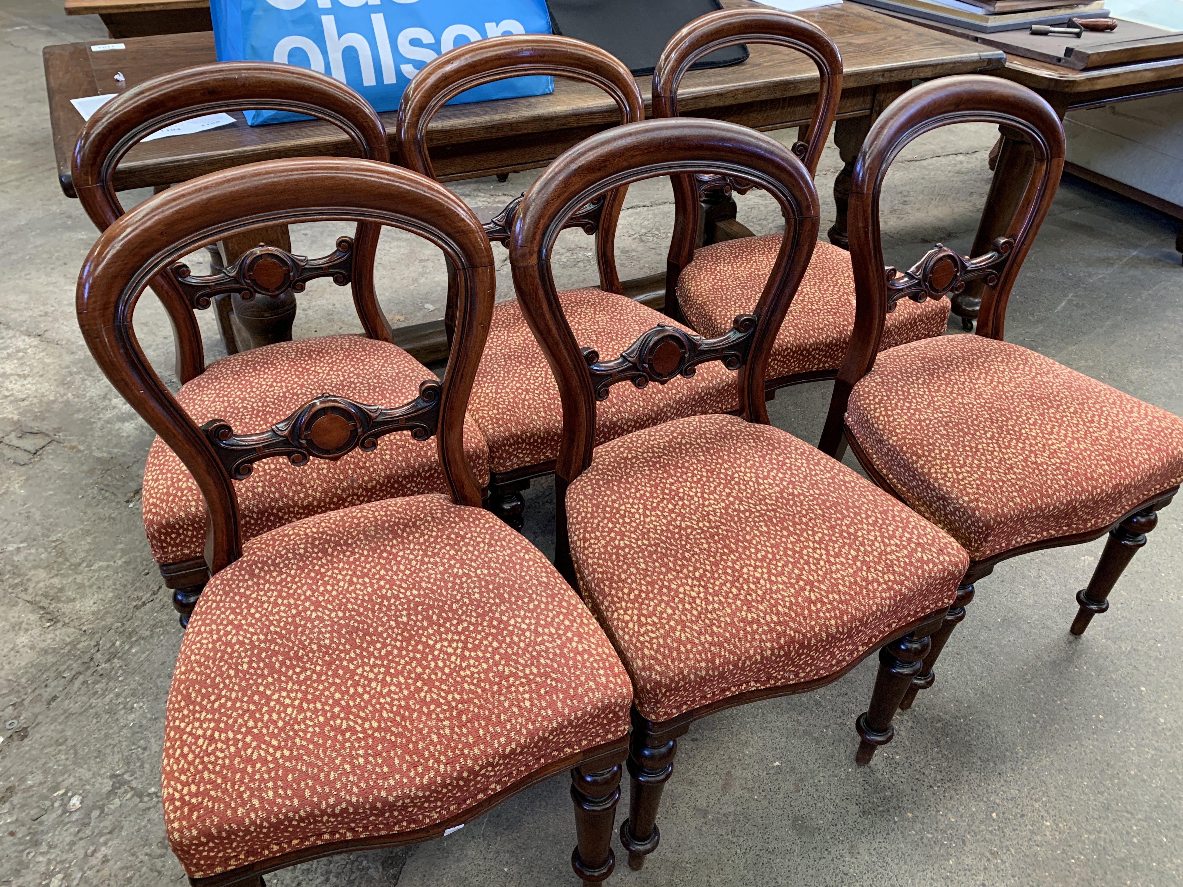 Set of six mahogany framed balloon back chairs