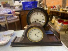 Two wood mantel clocks