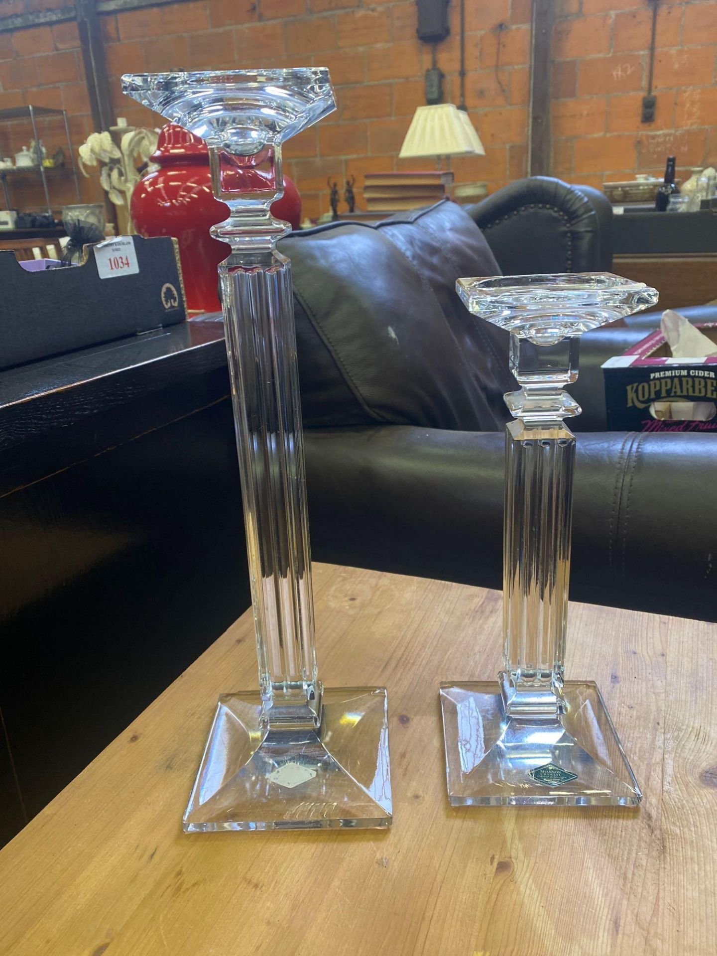 Two Shannon crystal glass candlesticks