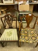 Two mahogany open elbow chairs, and a dining chair