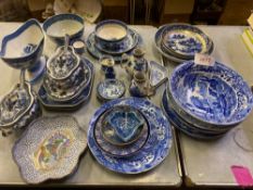 A quantity of 'blue and white' pottery, including Copeland