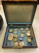 A collection of 20 pill boxes in rosewood box