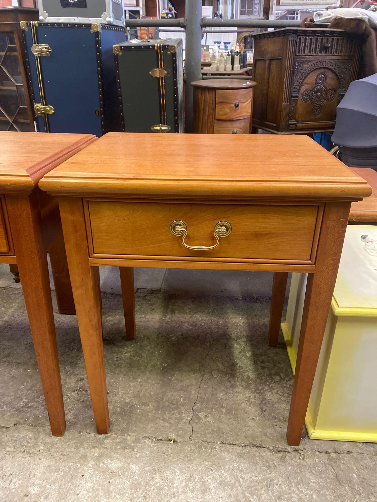 Pair of wood veneer side tables and upholstered veneer stool - Image 2 of 9
