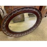 Oval wood frame bevel edge mirror