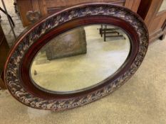 Oval wood frame bevel edge mirror