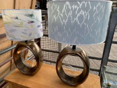 Two ceramic with metal finish lamps with lampshades