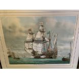 Two framed and glazed prints of sailing ships by Mark Myers, with certificates of authenticity