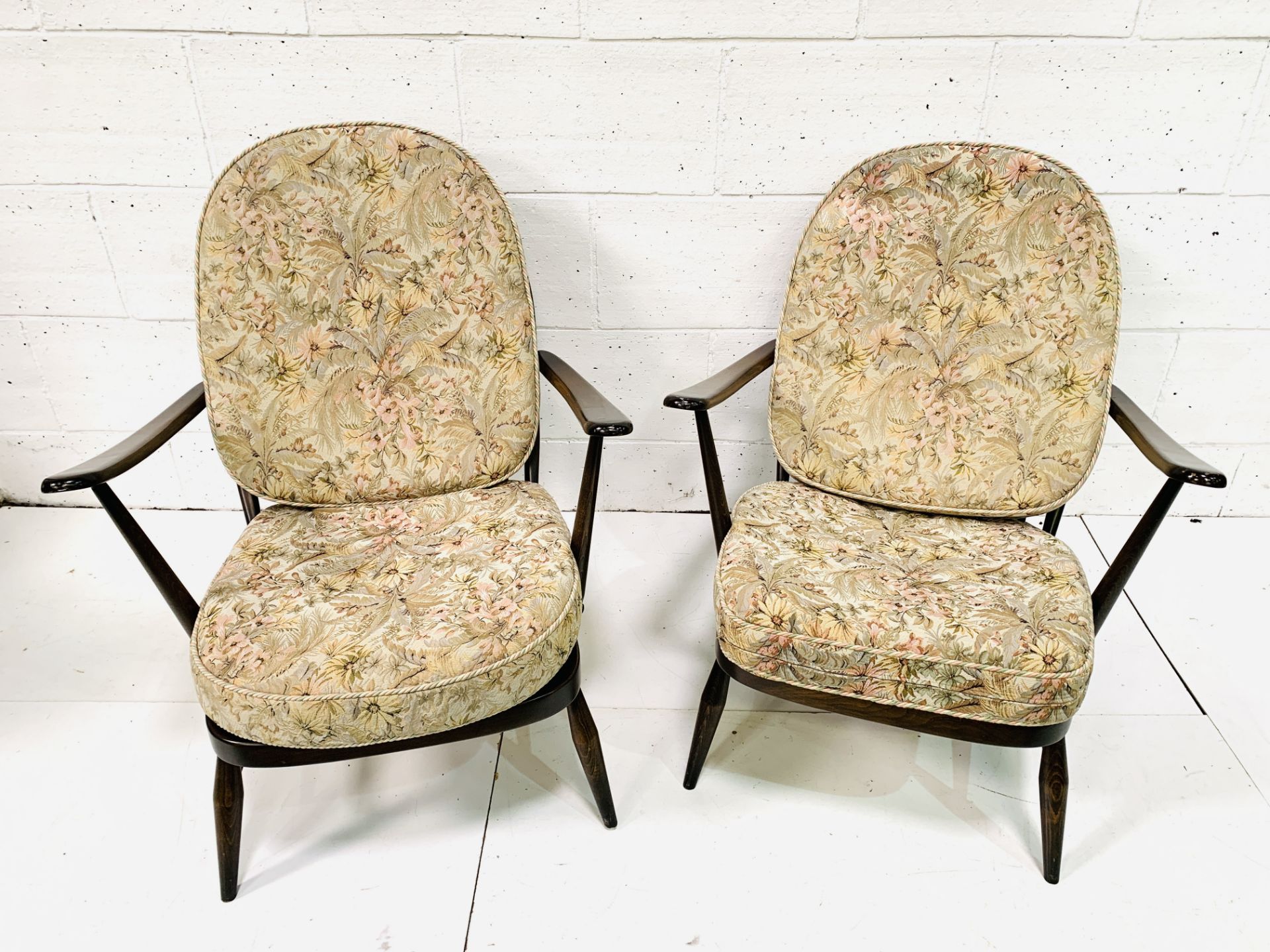 Pair of Ercol open armchairs