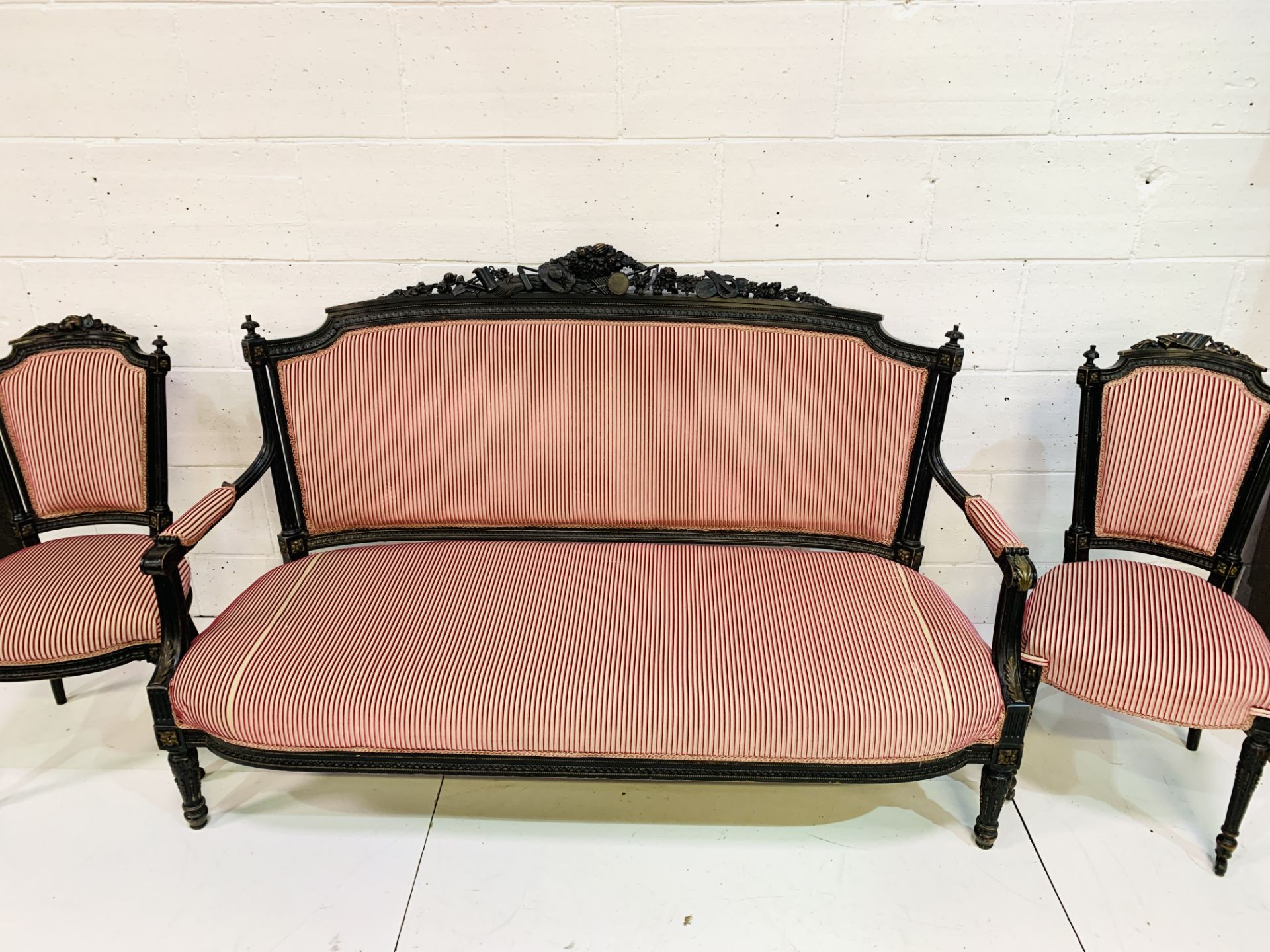 Edwardian ebonised frame salon suite