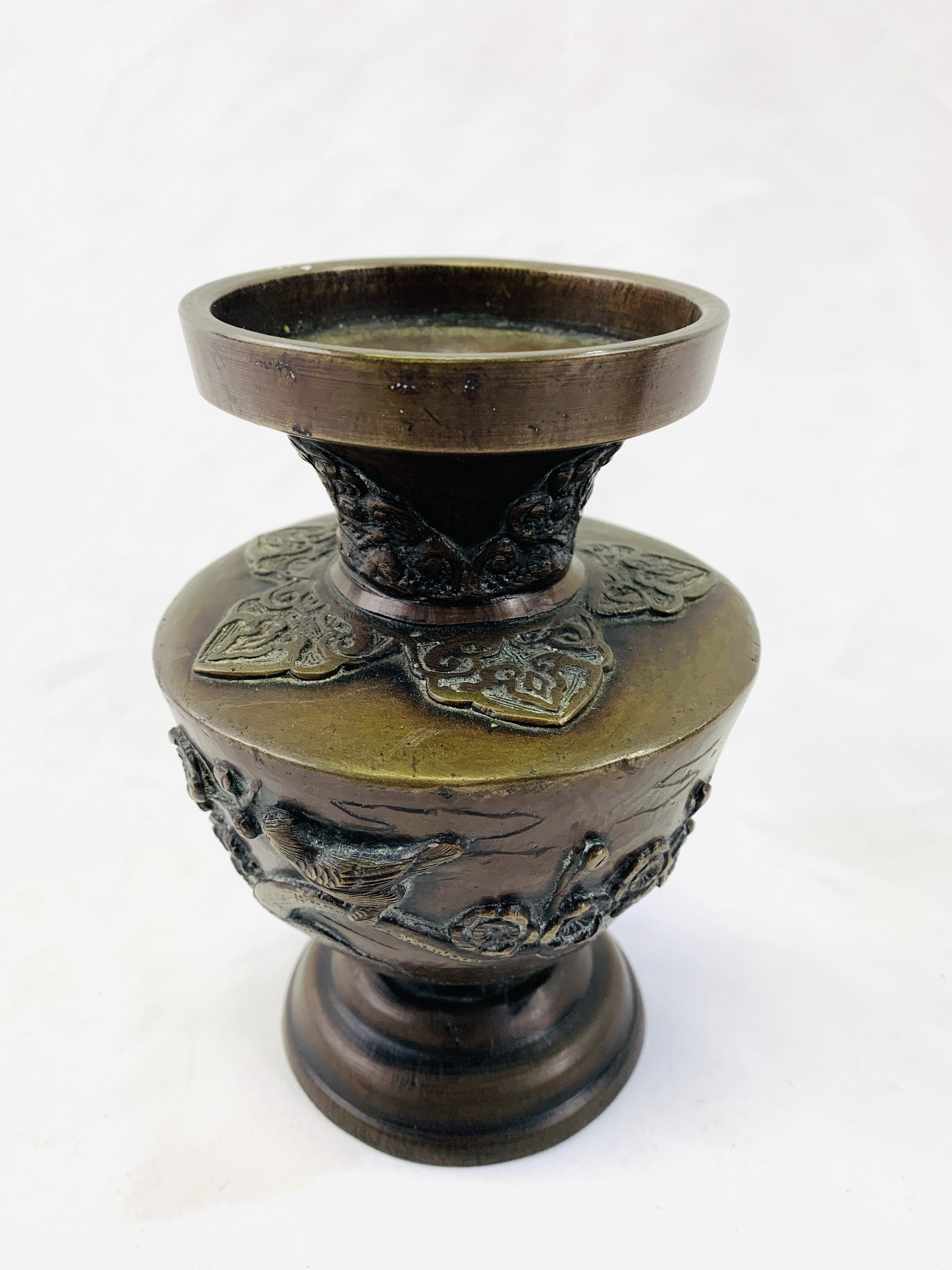 A Meiji period vase together with two other metal vases - Image 6 of 7