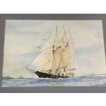 Five watercolours featuring boats or shipping by George King. - Image 2 of 5