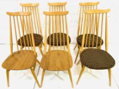 Set of six Ercol rail back dining chairs