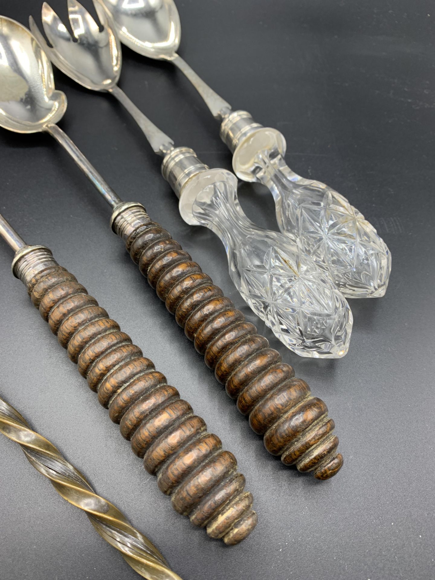 Two pairs of silver plate salad servers and a silver plate brandy ladle - Image 2 of 5