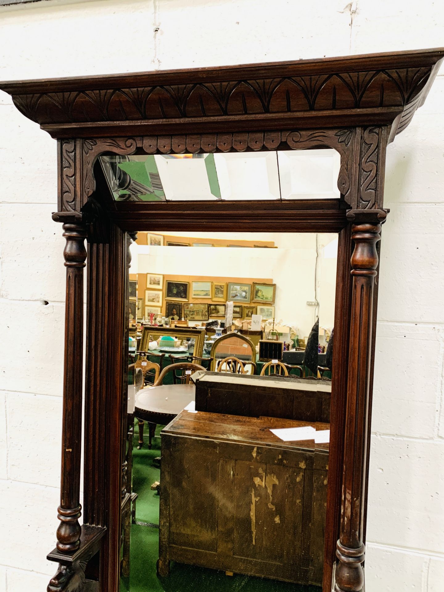 Decorative Victorian turned and carved mahogany bevelled edge hall mirror - Image 2 of 5