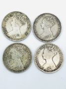 Four silver Victorian gothic florins