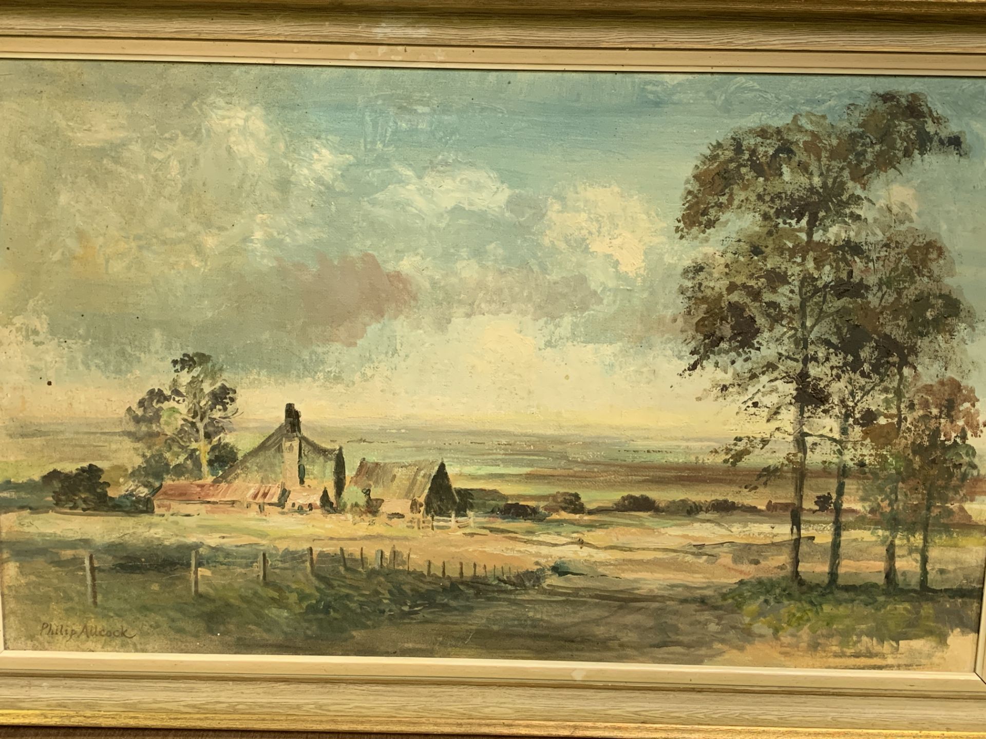 Framed oil on board of a landscape with a farmhouse, signed bottom left Philip Allcock, - Image 2 of 4