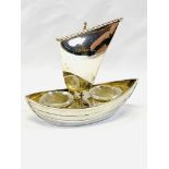Gallia, Art Deco Silver Plate Sailing Ship Cruet with original glass bowls