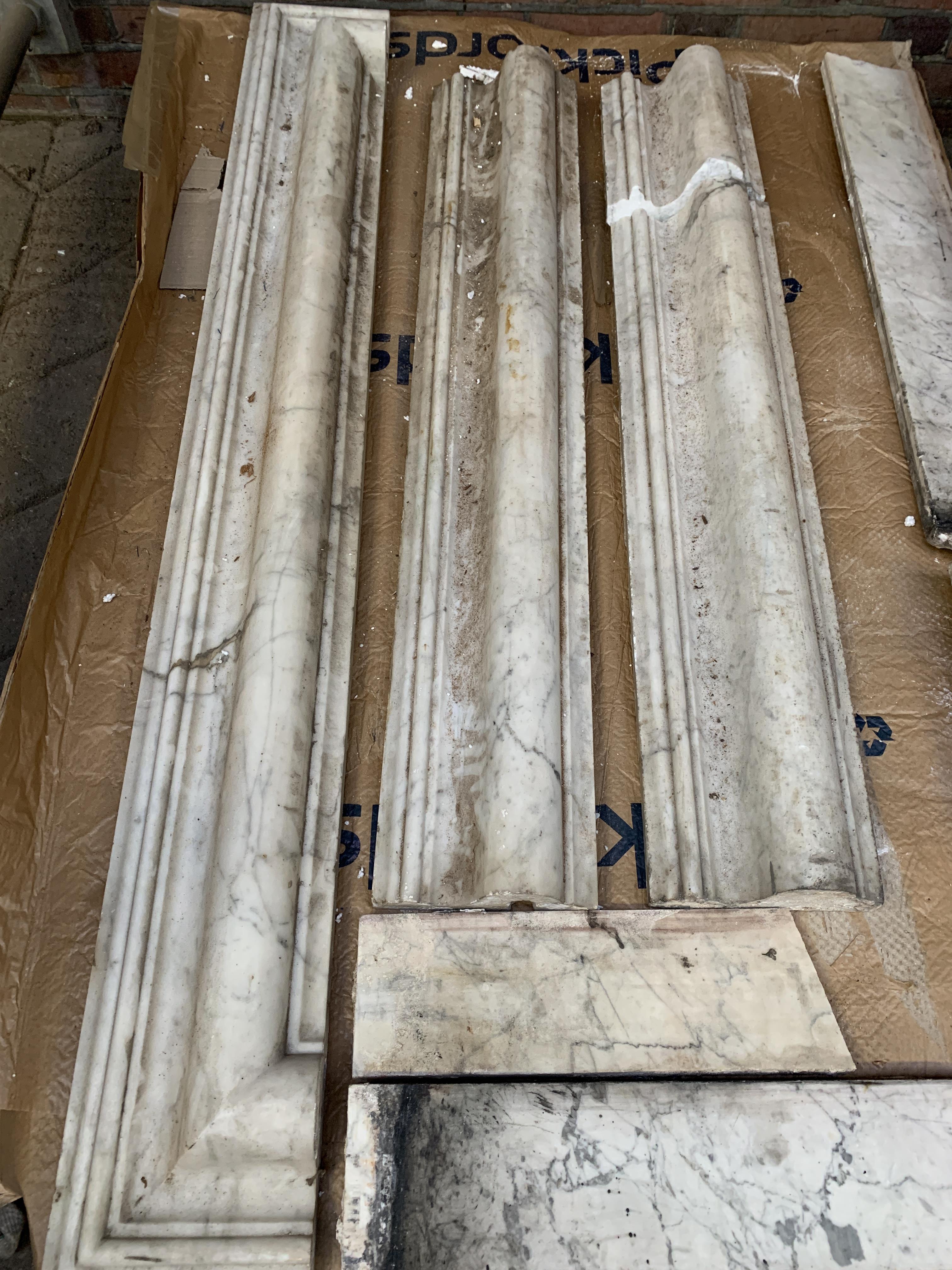 An arabescato marble fire surround, width 170cms, height 143. One side support as found - Image 4 of 4