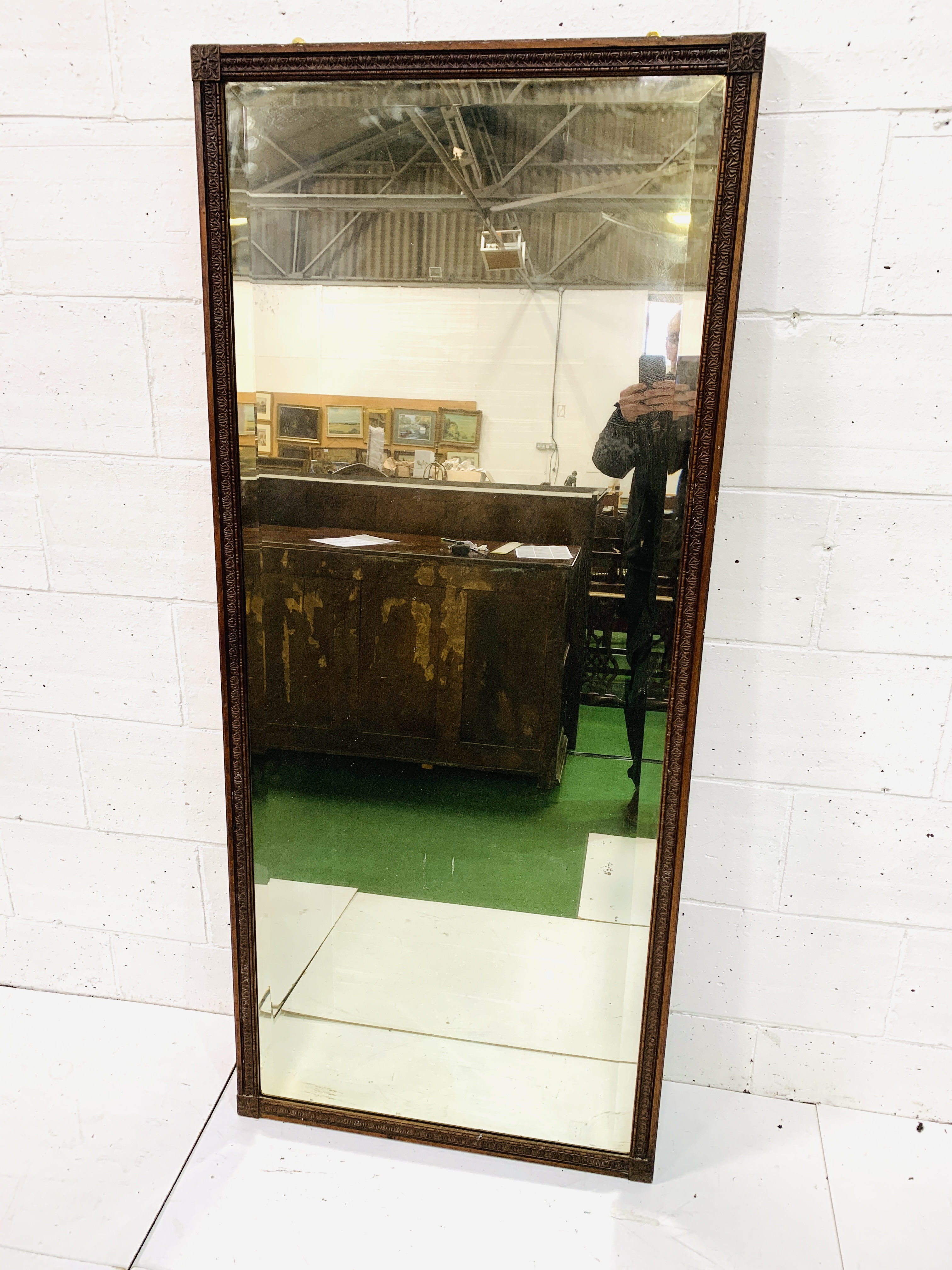 Carved mahogany framed bevelled edge wall mirror - Image 3 of 4