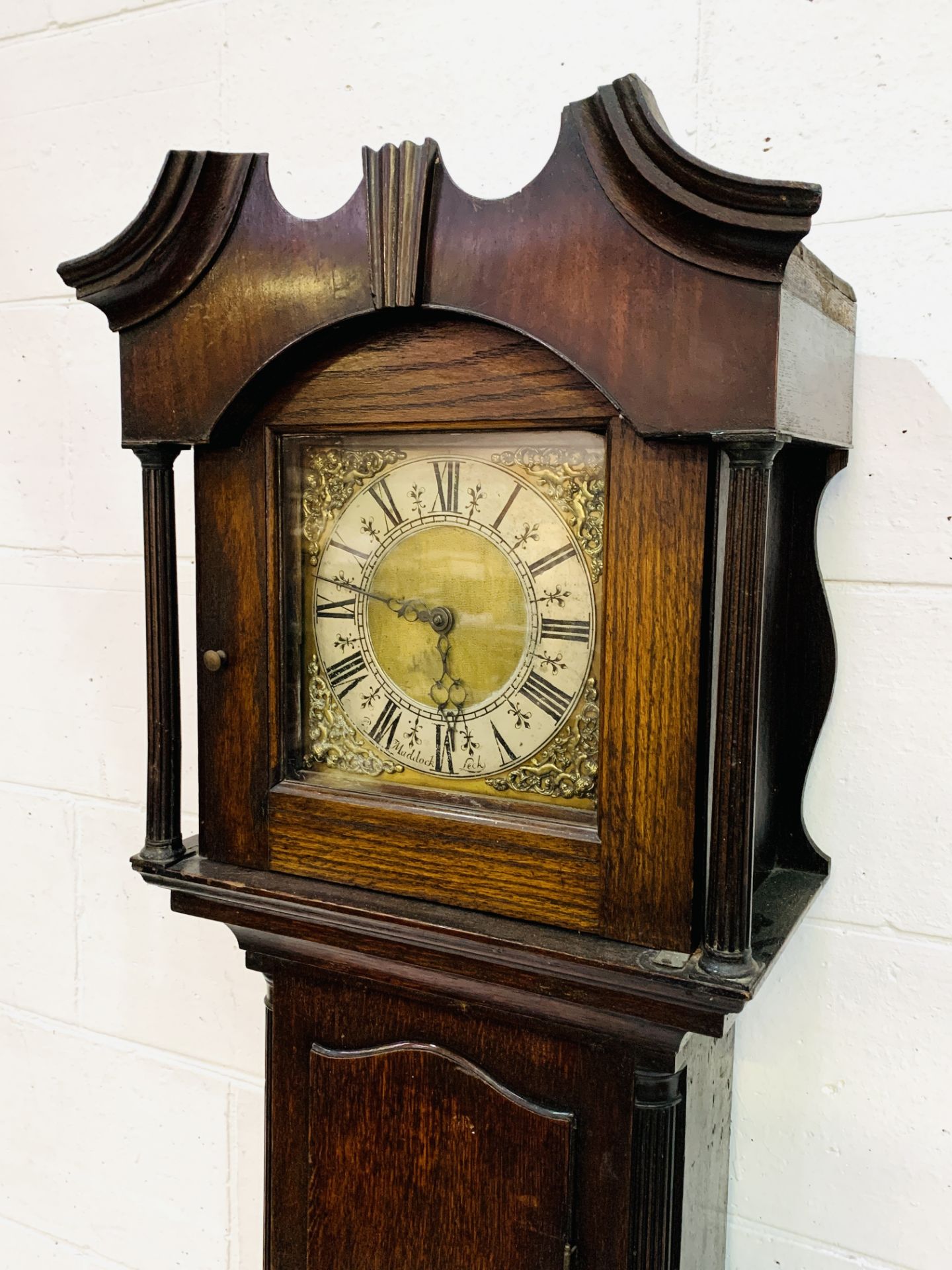 Early to mid-eighteenth century mahogany long case clock with brass face engraved R Maddock, Leek, - Image 6 of 8