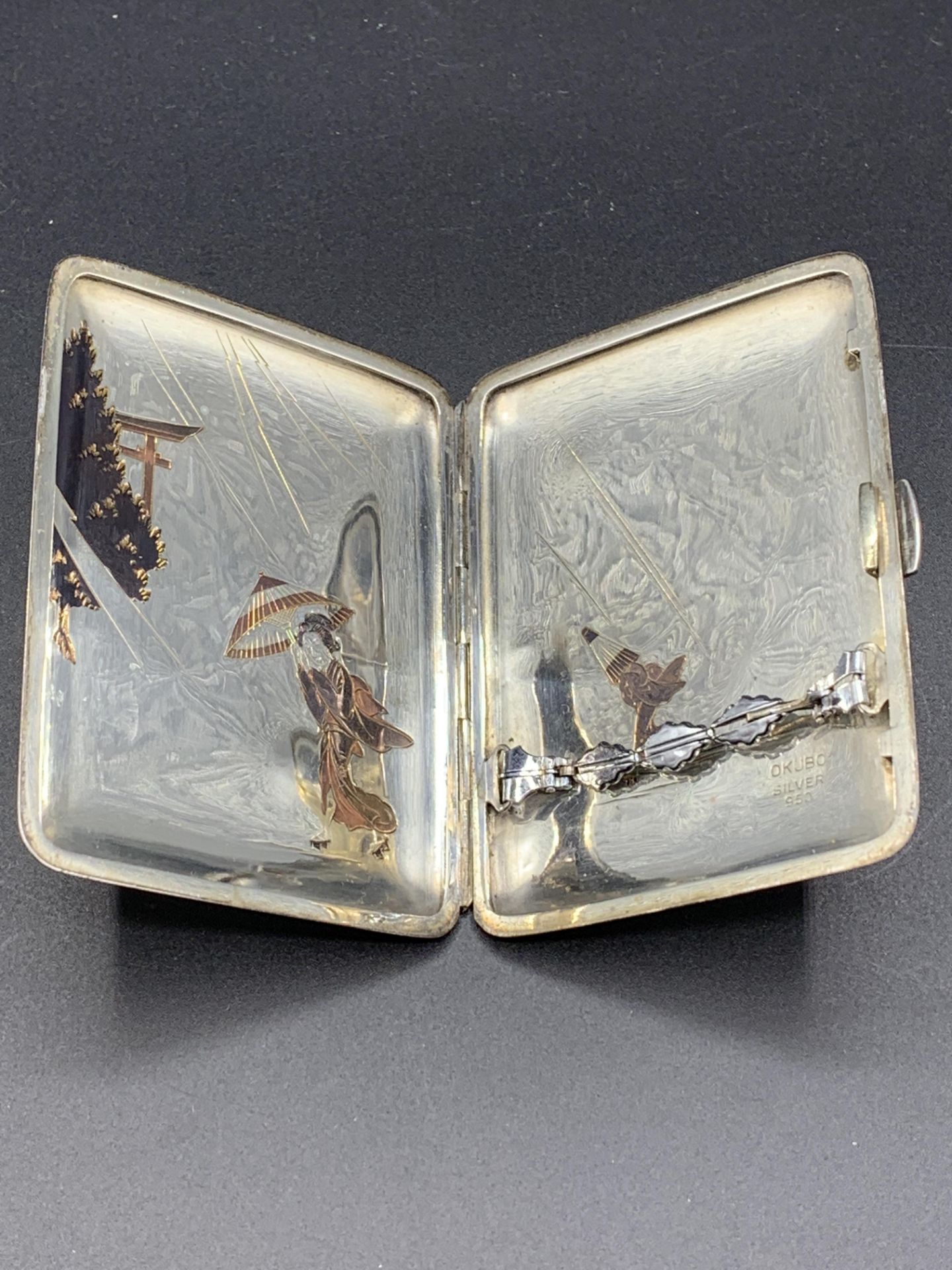 A Japanese Okubo 950 silver small cigarette/card case - Image 3 of 5