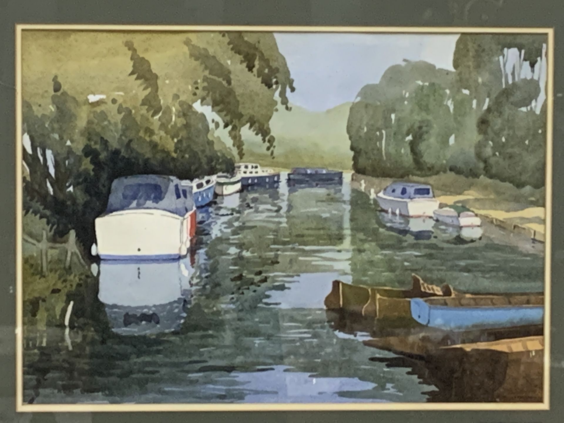 Framed and glazed watercolour 'Boats at Goring' - Image 2 of 4