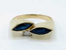 Contemporary 18ct gold, sapphire and diamond ring