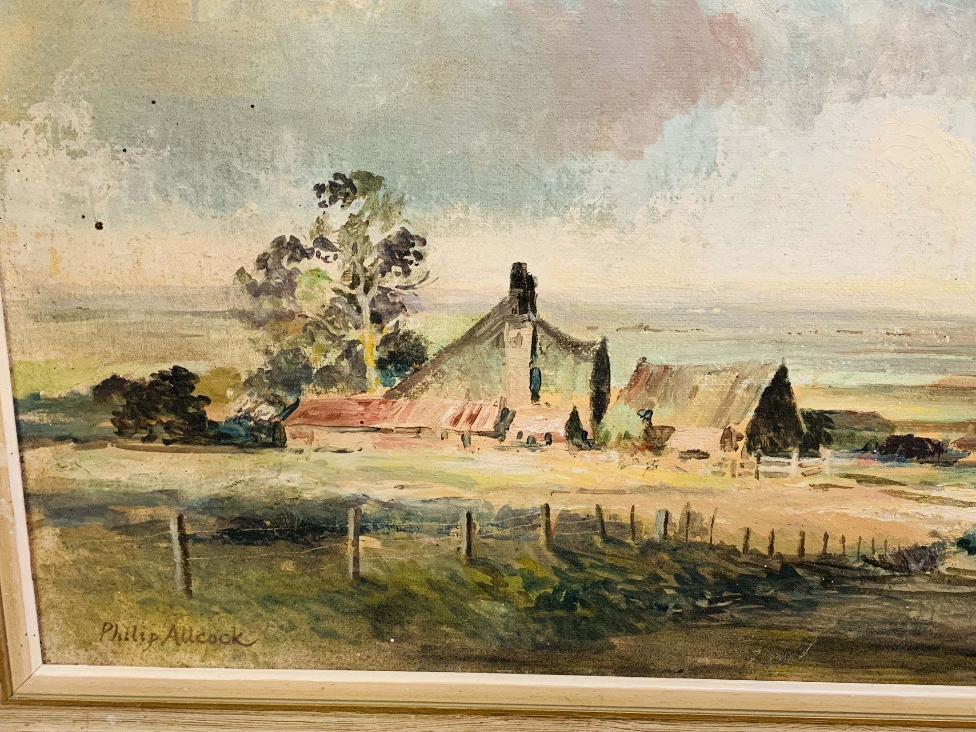 Framed oil on board of a landscape with a farmhouse, signed bottom left Philip Allcock, - Image 3 of 4