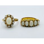 Two 9ct gold and white opal rings