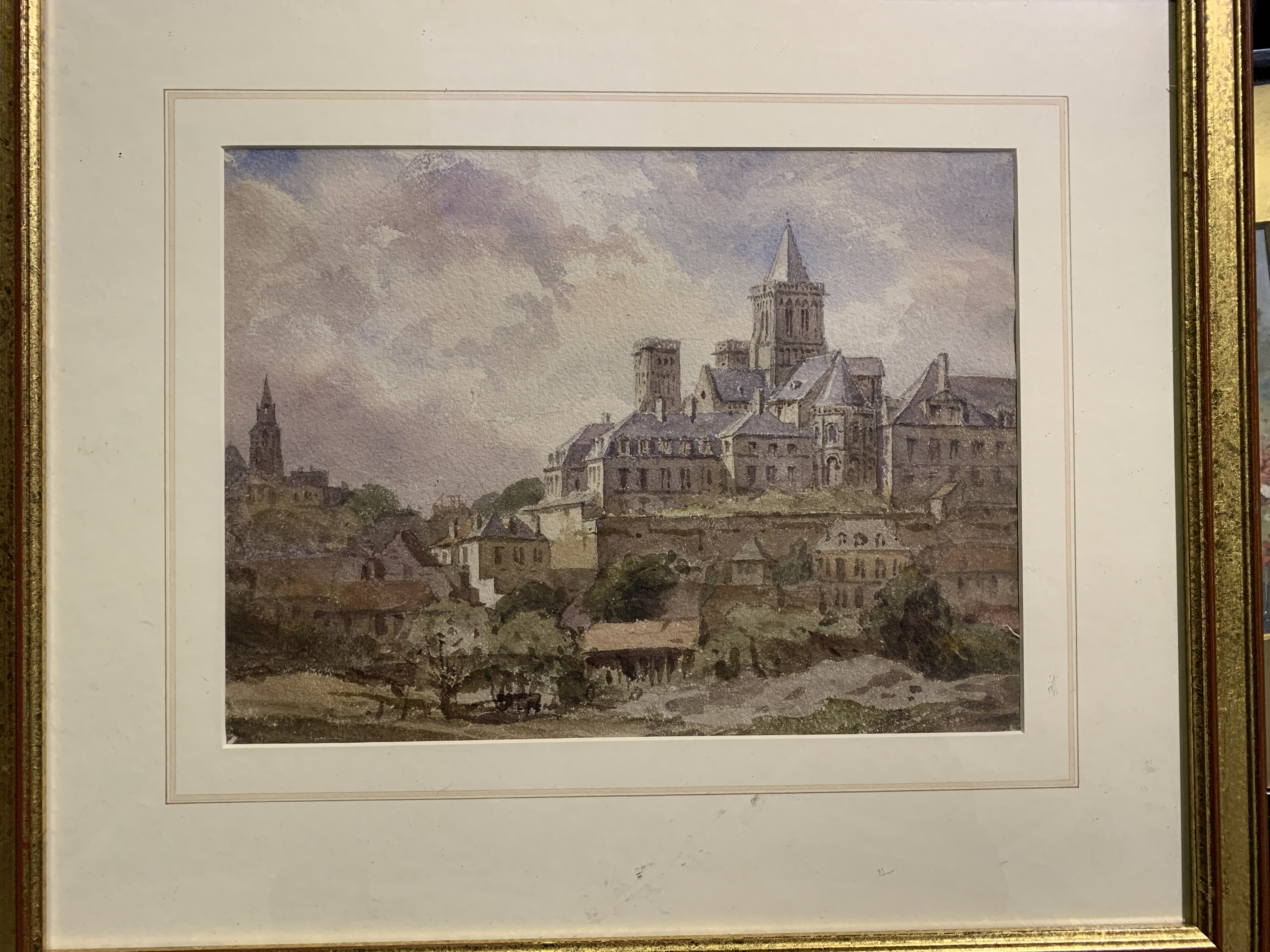 Framed and glazed watercolour "Abbaye Aux Dames, Caen," by John Louis Petit - Image 3 of 3