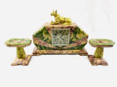 Marble & onyx Art Deco mantel clock with garnitures