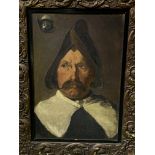 Decorative framed oil on board of a Conquistador