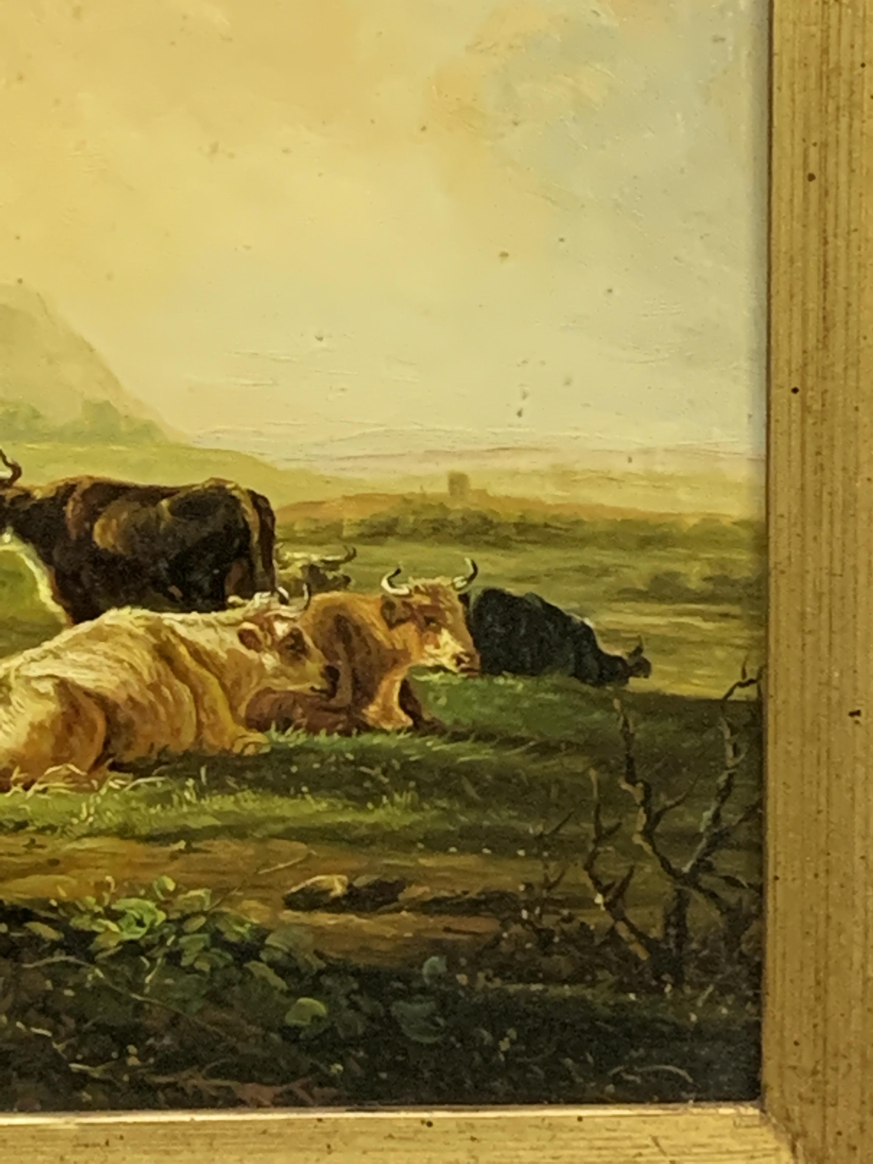 Oil on board of cows in a field - Image 2 of 4