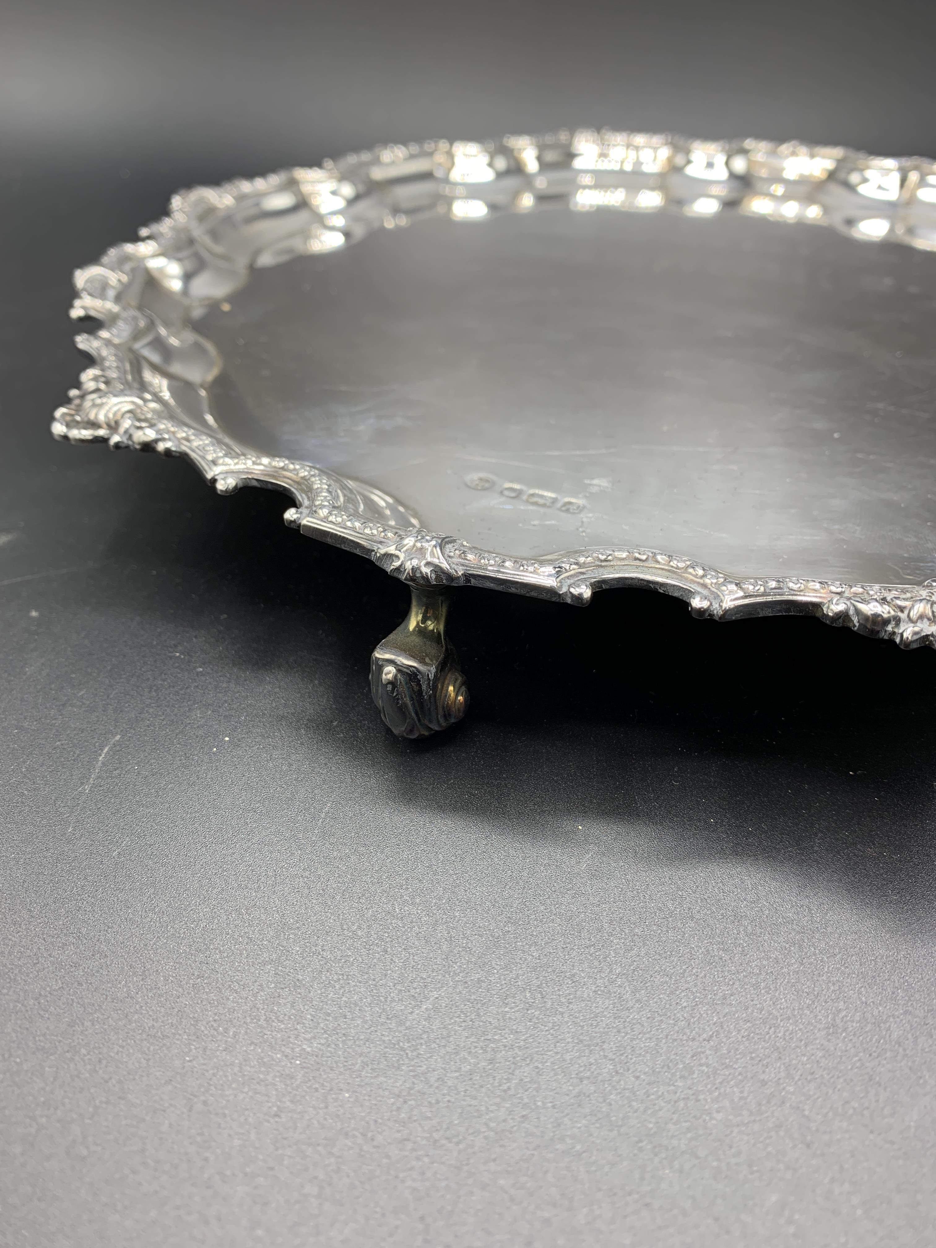 A silver scallop edge three footed tray by Francis Howard Ltd - Image 3 of 5