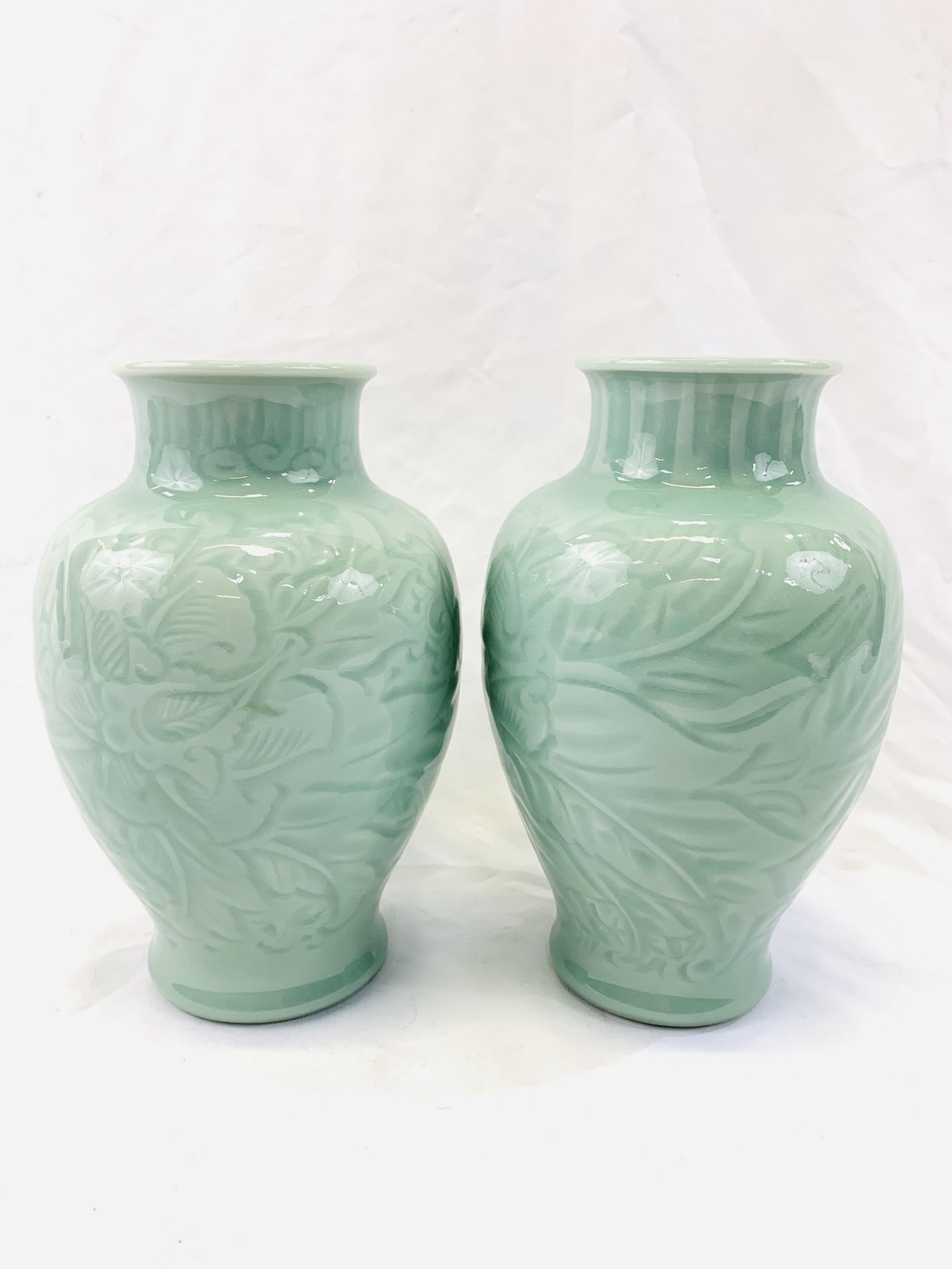 A pair of celadon vases