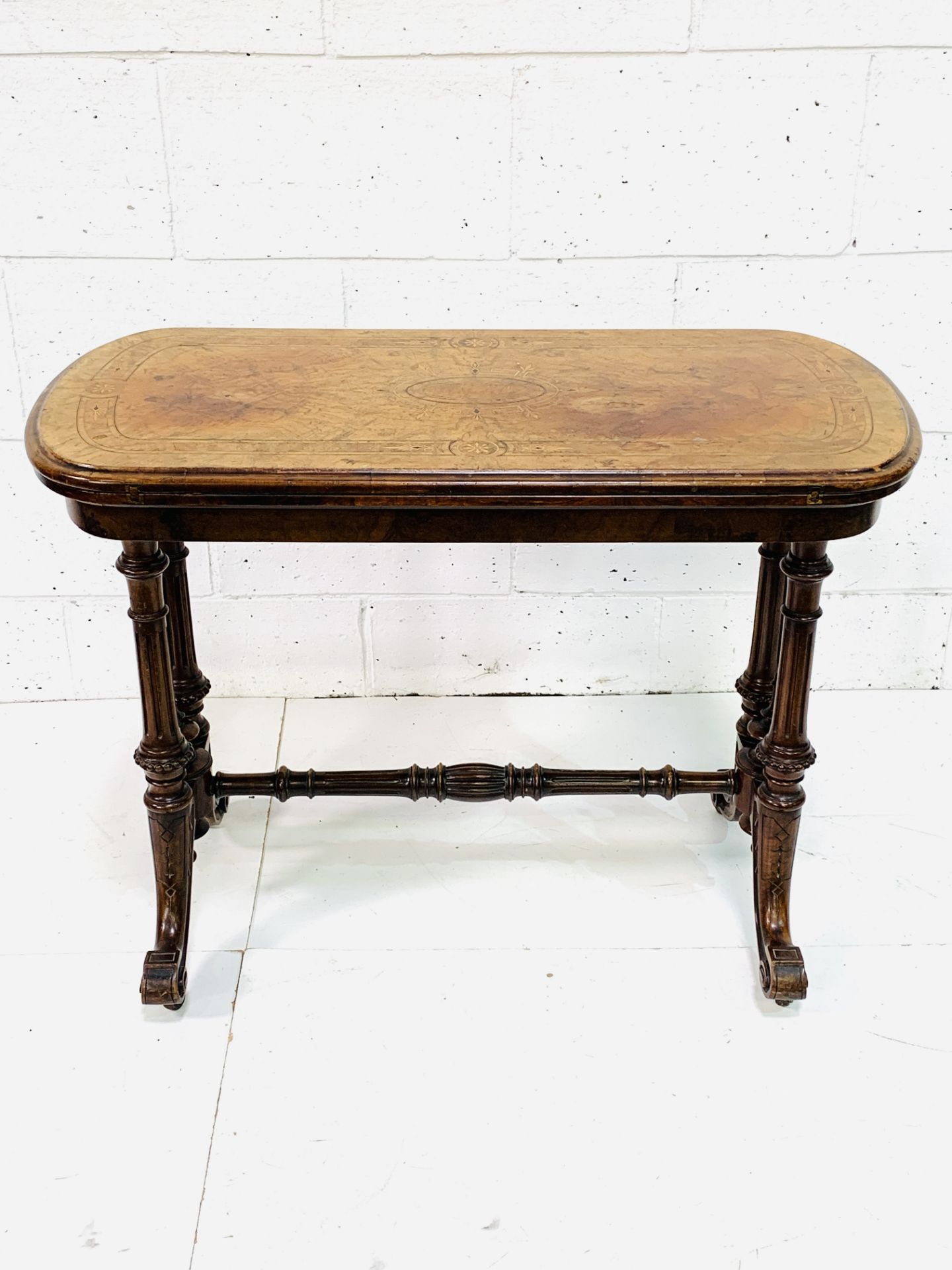 Inlaid walnut and mahogany card table - Image 2 of 6