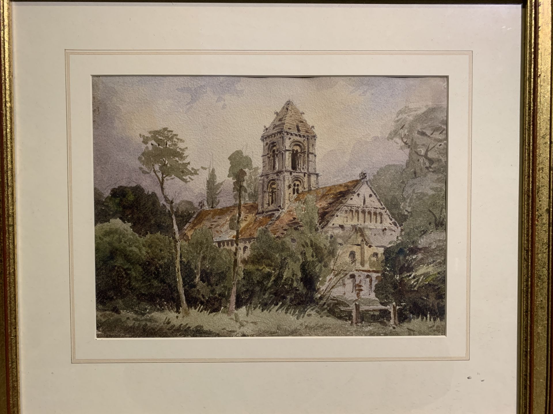 Framed and glazed watercolour "Romanesque Abbey in France" by John Louis Petit - Image 2 of 3