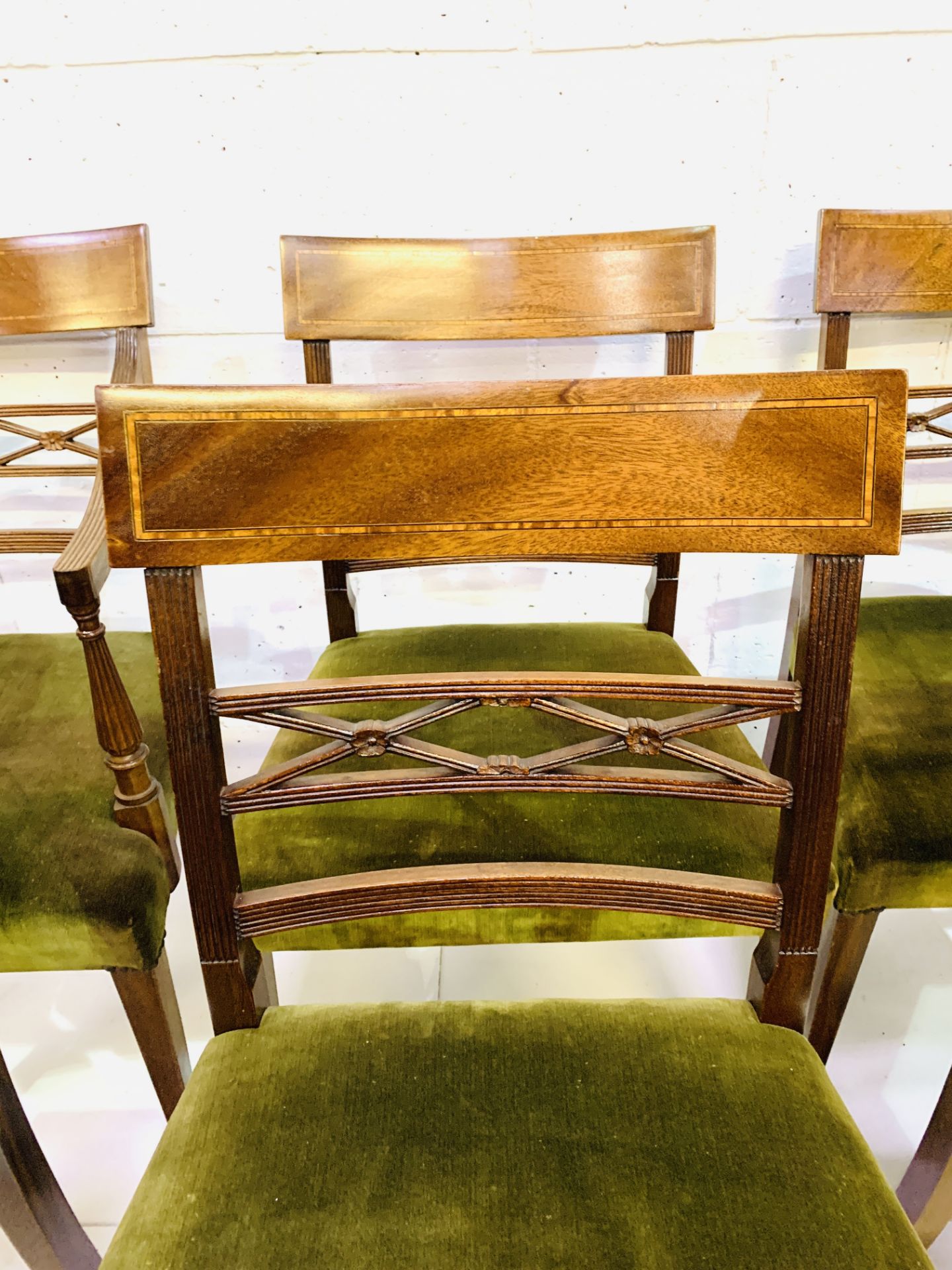 Set of eight Edwardian mahogany reeded ladder back chairs - Image 7 of 8
