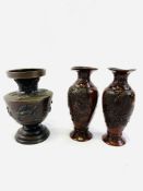 A Meiji period vase together with two other metal vases