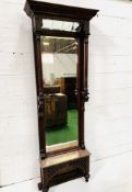 Decorative Victorian turned and carved mahogany bevelled edge hall mirror