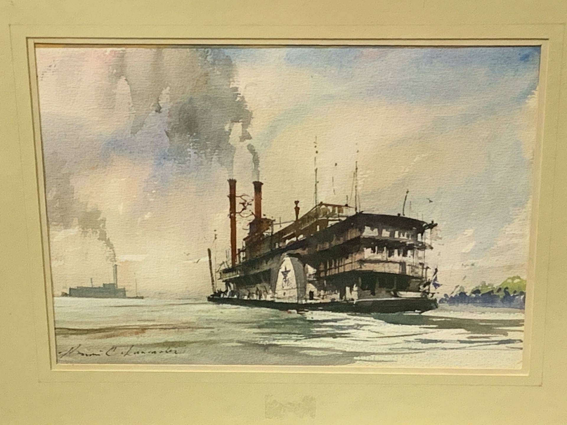 Brian C. Lancaster GRA (1870-2005). Watercolour of a paddlesteamer