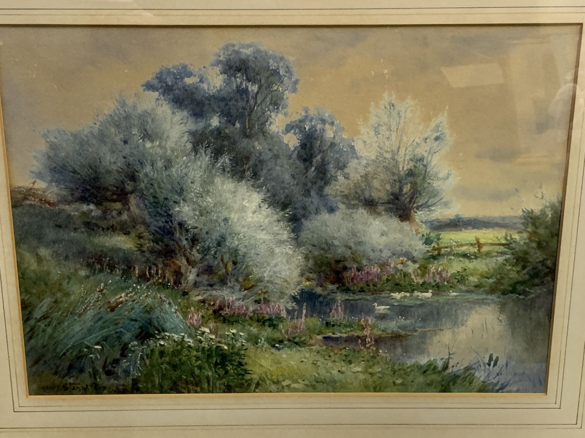 Henry John Sylvester Stannard RBA, Framed and glazed watercolour of a duck pond in woodland - Image 3 of 3