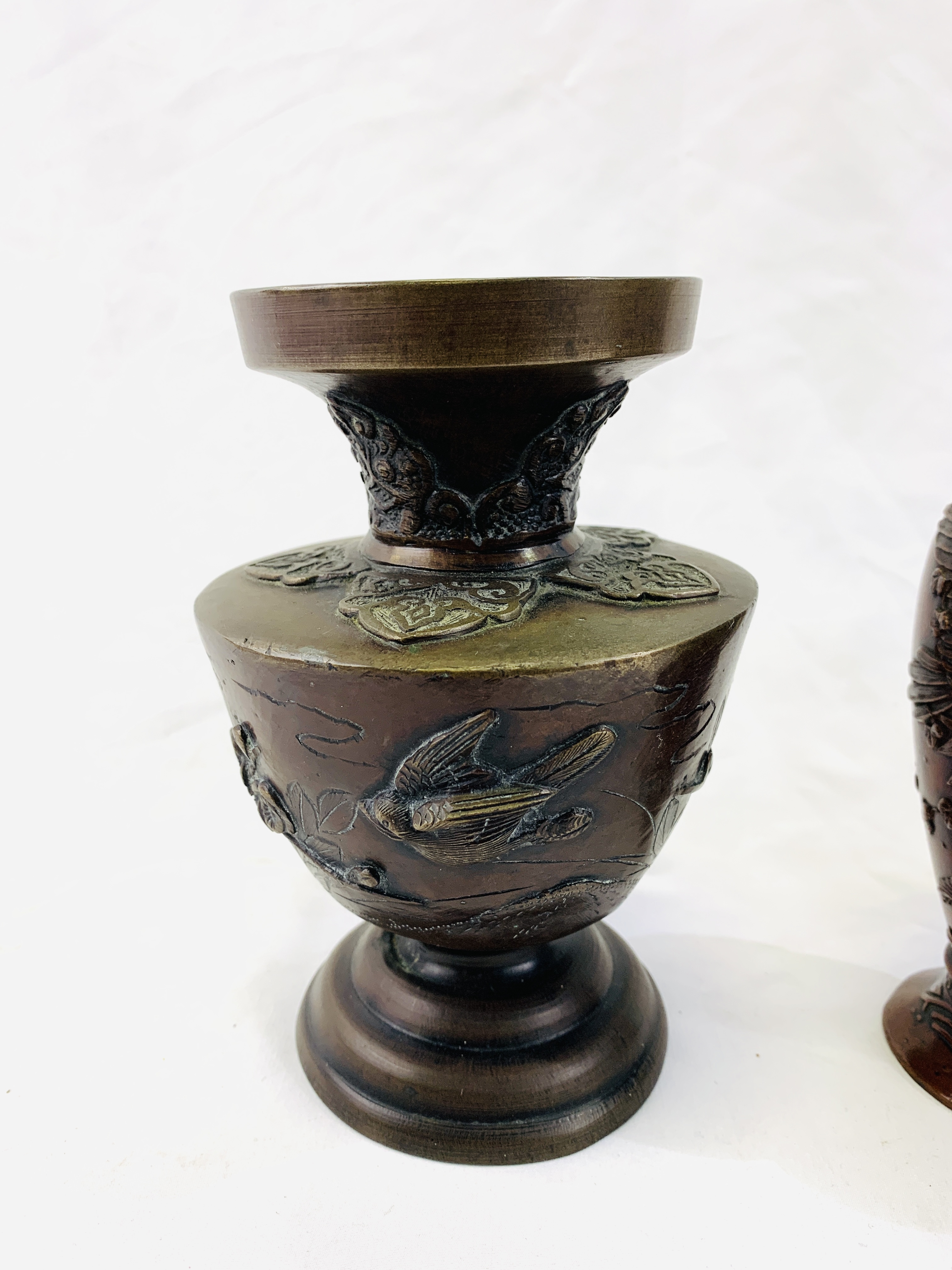 A Meiji period vase together with two other metal vases - Image 4 of 7