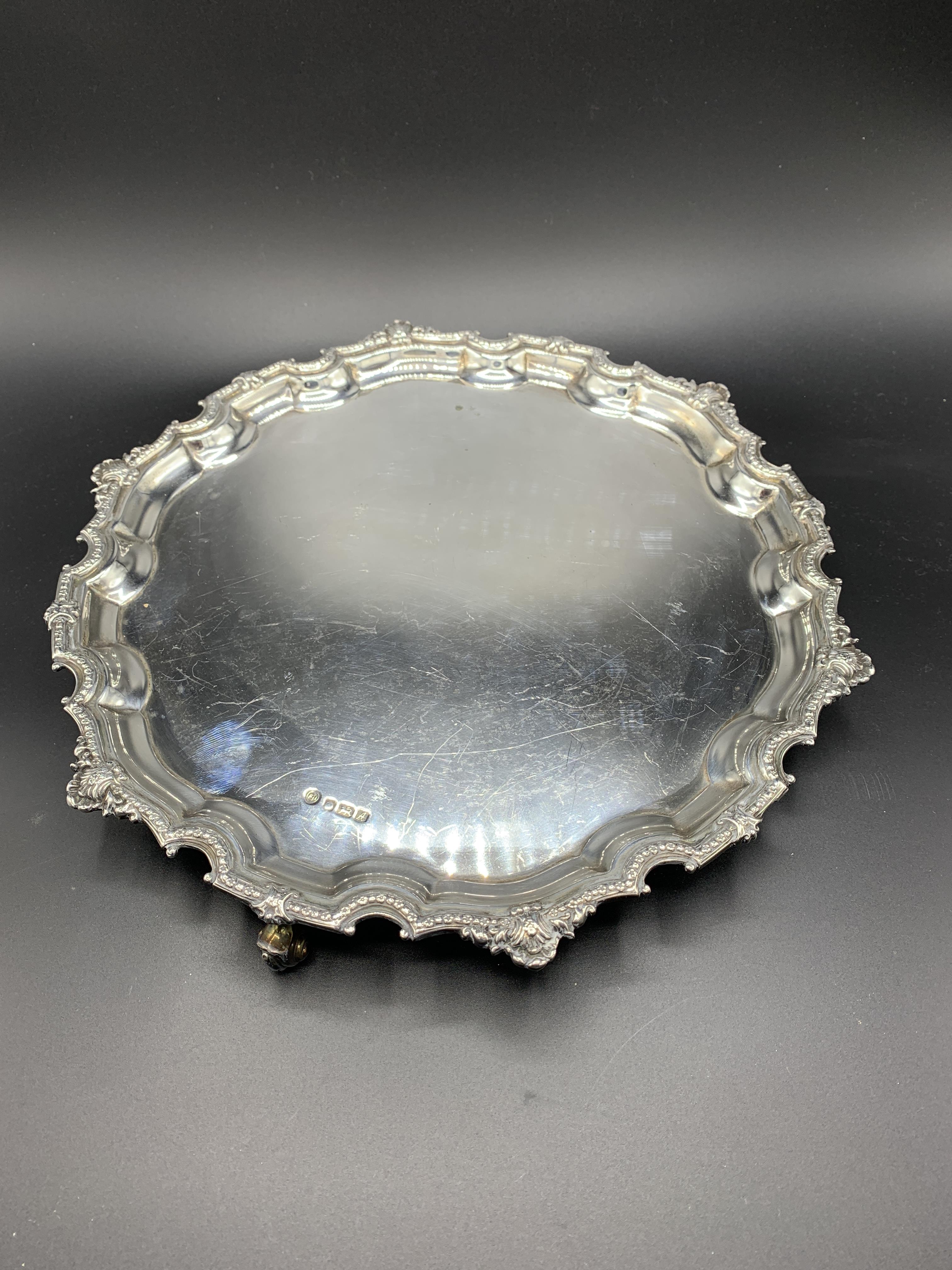 A silver scallop edge three footed tray by Francis Howard Ltd - Image 2 of 5