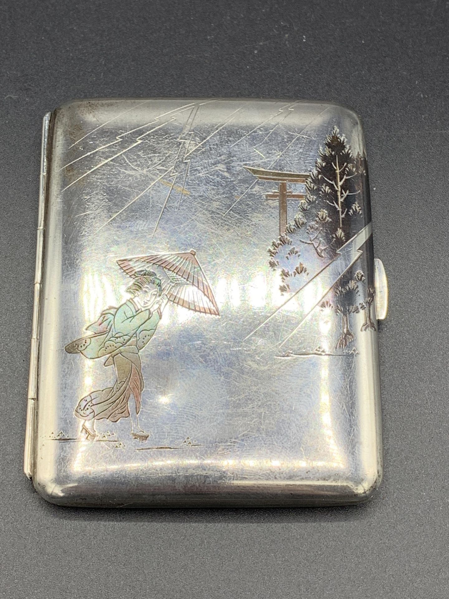 A Japanese Okubo 950 silver small cigarette/card case