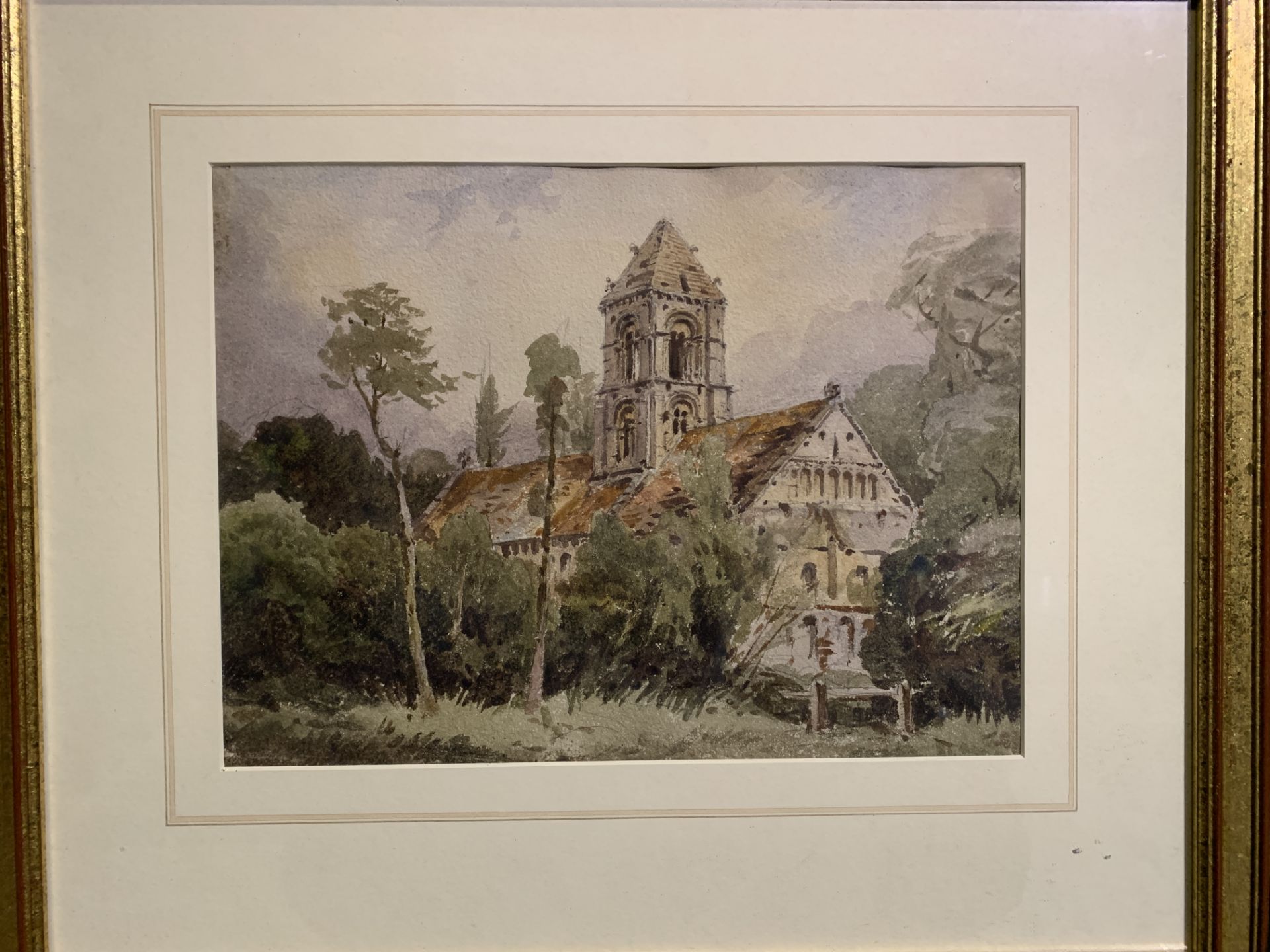 Framed and glazed watercolour "Romanesque Abbey in France" by John Louis Petit - Image 3 of 3